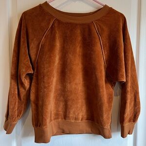 SUZIE KONDI Women's Velour Raglan Sweatshirt Top Orange Rust Myrrh XS